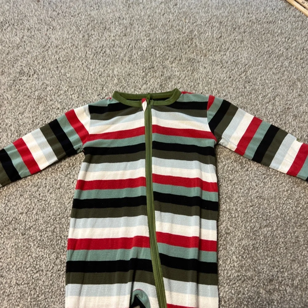 Kickee pants sleeper baby boy 6-9M green red stripes bamboo stretch zip unisex‎